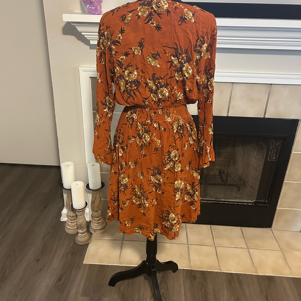 Spring Dress Rust Floral Long Sleeve Dress - Picture 3 of 5